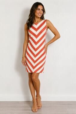 Tommy Hilfiger Orange White Chevron Linen Blend Sleeveless Dress Size Small EUC